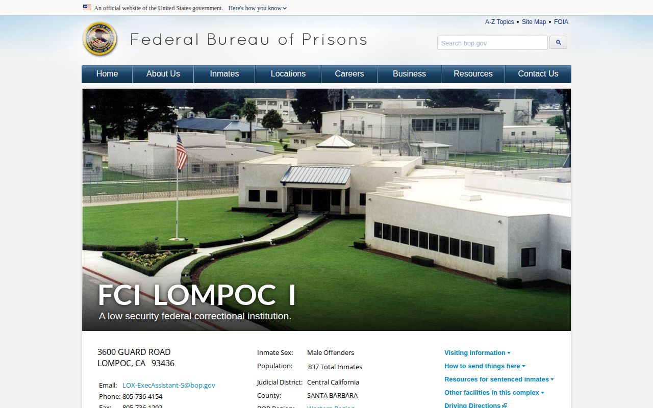 Federal Correctional Institution Lompoc I federal release lookup source