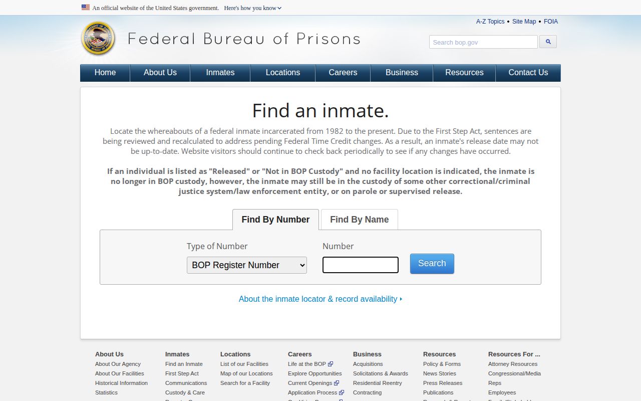 FCI Lompoc II BOP Inmate Locator federal release status source
