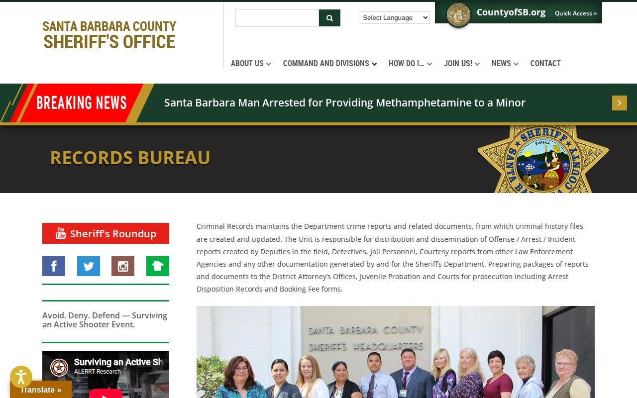 Santa Barbara County 24-Hour Release List sheriff records request fallback