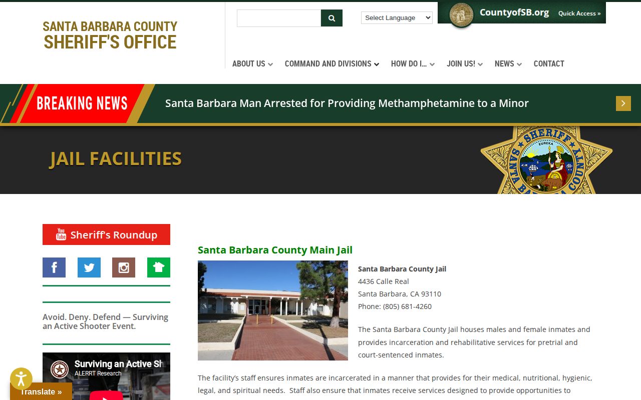 Santa Barbara County Main Jail release records facility source